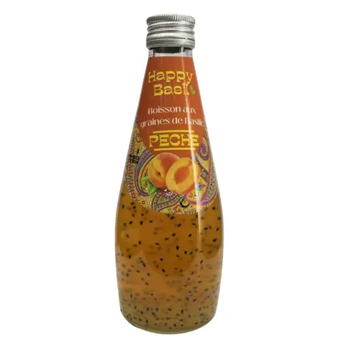 مشروب بحبوب الريحان بنكهة الخوخ 29cl – هابي بازل